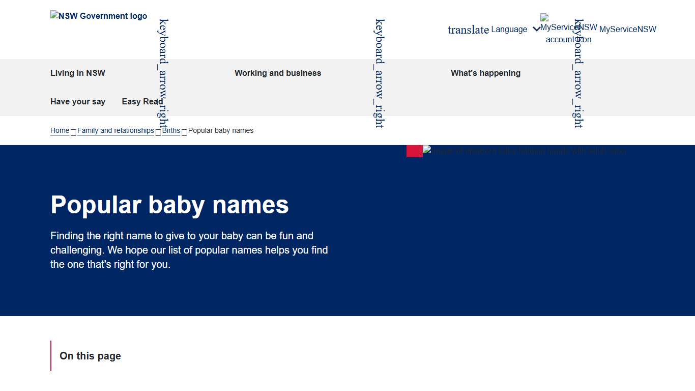 Popular baby names NSW Government
